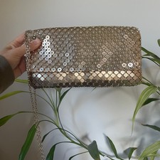 Cezanne Gold Metallic Rhinestone Evening Bag Clutch Octagon Chain Party Wedding