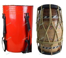 Musical Instrument Inlay Dholak 2 Side Golden Rope Dholak With Fiber Box