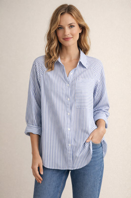 Rain Women's Button Up Cotton Long Sleeve Shirt Roomy Size L Bust 46'' NWT