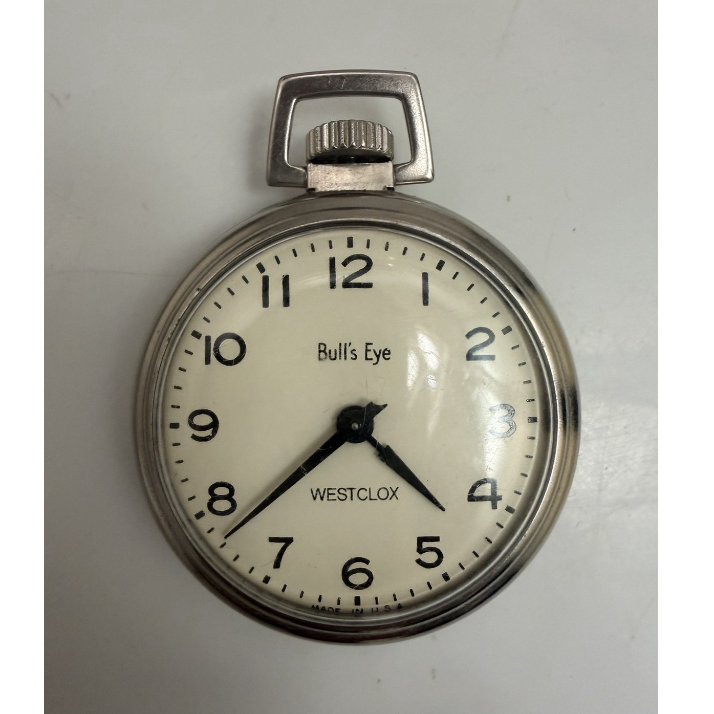 Westclox Bull's Eye Pocket Watch Silver Open Face White Dial