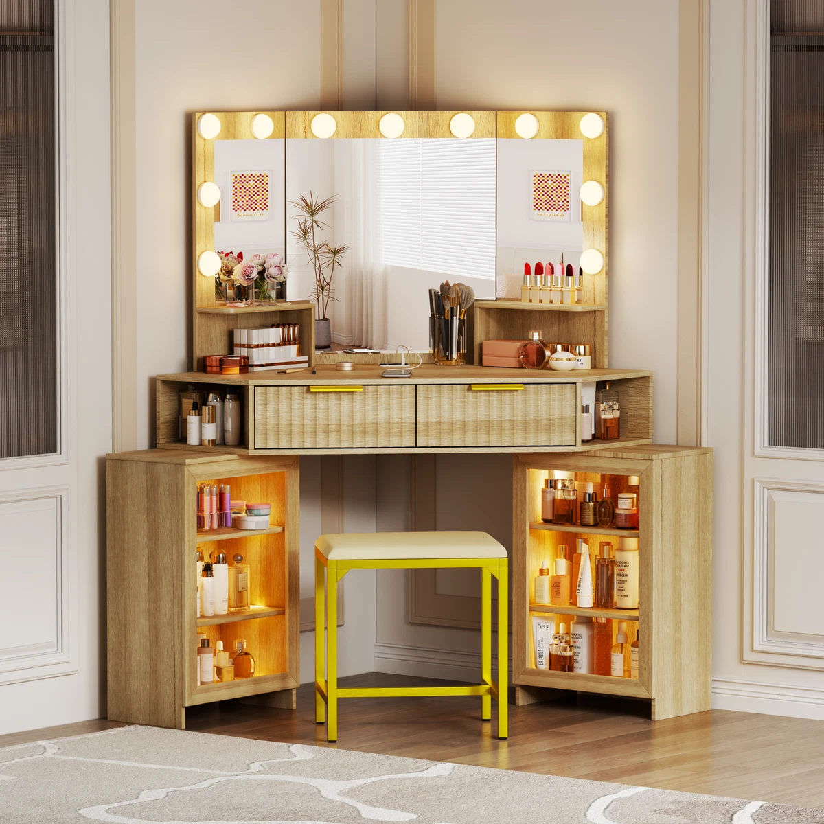 princess polly baby blue dress Cassandra Common Luxury Beige Vanity Table with Adjustable Mirror and  Storage