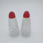 Vintage Mid Century Glass Salt & Pepper Shakers, Diamond Design, Red Lids.