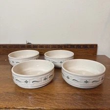 Longaberger Pottery Heritage Green Stripe Bowls  6” Set Of 4 USA Stoneware New