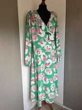 WALLIS SIZE 16 BNWT MIDI WRAP DRESS GREEN PINK WHITE FLORAL BALLOON SLEEVE