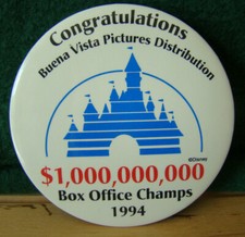 VINTAGE 3" PROMO PINBACK BUTTON  DISNEY - BOX OFFICE CHAMPS 1994, Rare!
