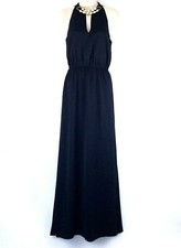 Forever 21 Womens Maxi Dress XS Black Sleeveless Faux Pearl Rhinestone Collar