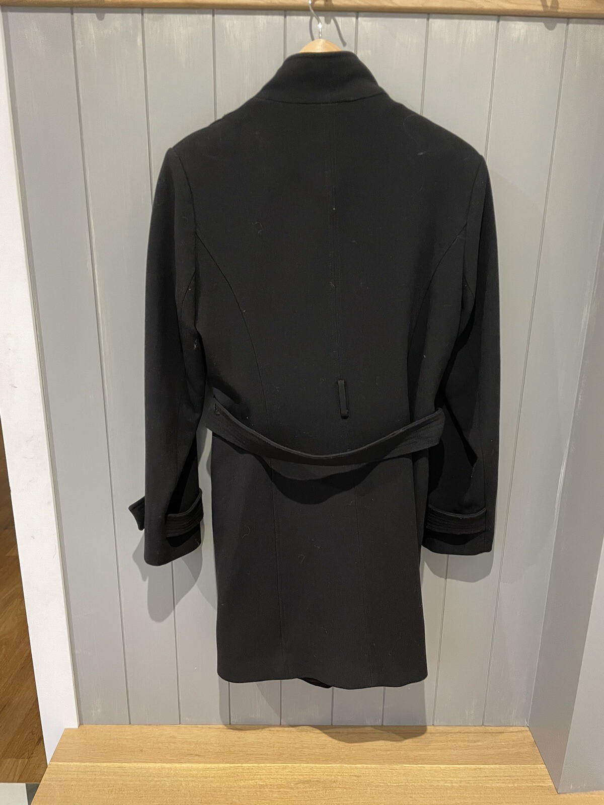 Oasis Ladies Belted Coat ,Black, Size medium (1012) . Lined With Gold