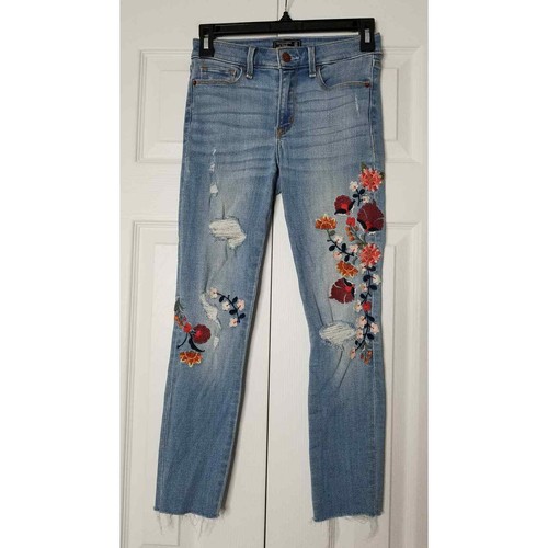 Ankle Jeans Floral Embroidery Destroyed 