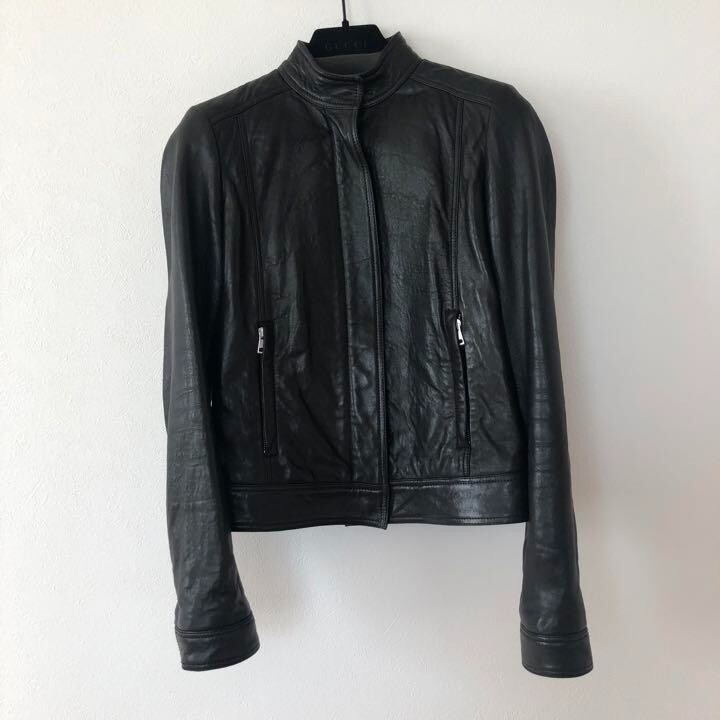 GUCCI レディース　レザーショートジャケット GUCCI Leather Single Riders Blouson Jacket Women Size 36 Logo from