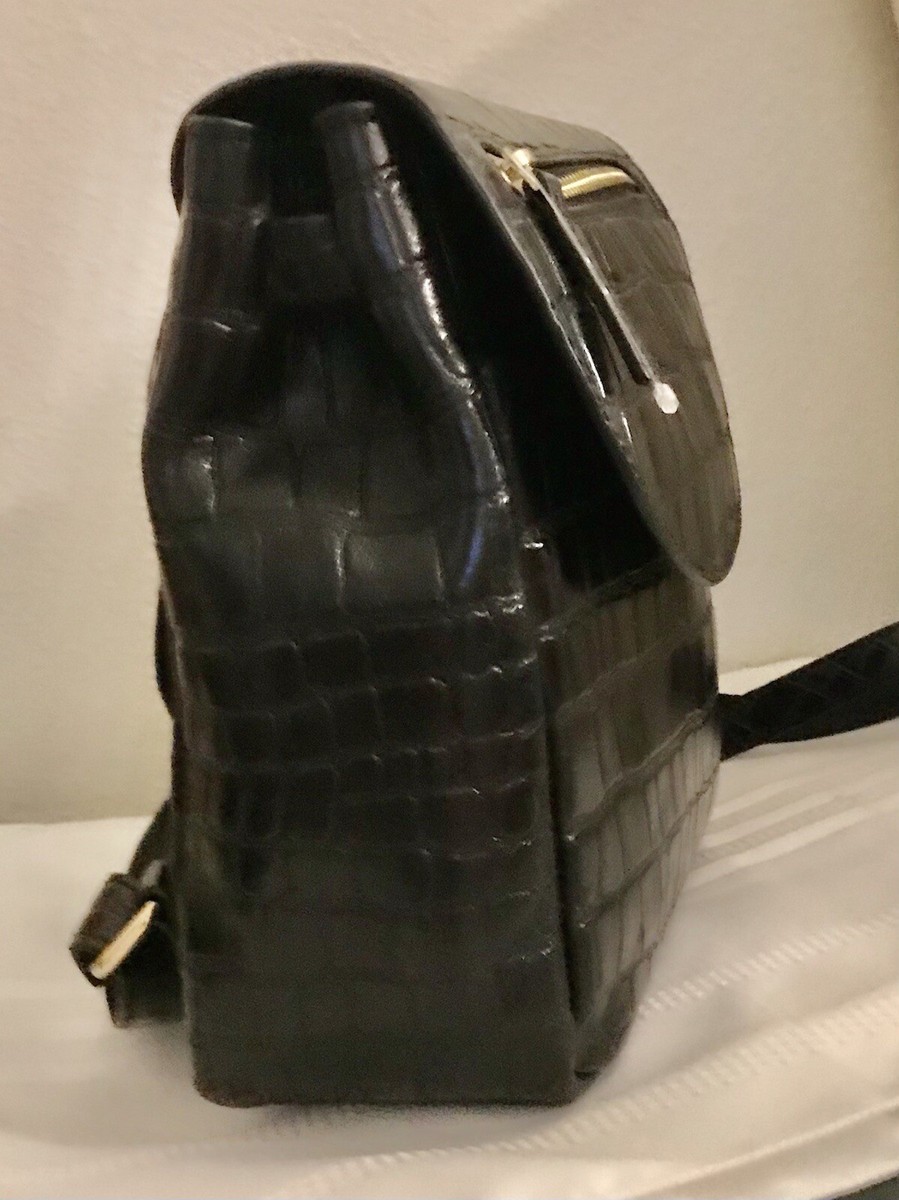 Ashwood Black Leather Backpack Bag Crocodile Mock Croc Small  display picture 1