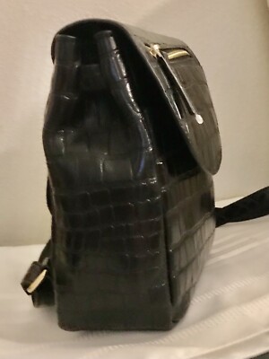 ashwood leather backpack black Ashwood Black Leather Backpack Bag Crocodile Mock Croc Small Mini NEW