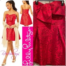 NWT $278 Lilly Pulitzer Kataleya Strapless Jacquard Dress 14 in Amaryllis Red