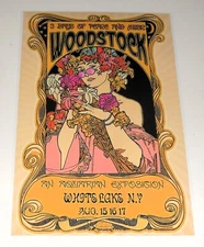 Large Woodstock 1969 Concert Poster, 19"x13" RARE Style Print, Aug 15-17 NY 1969
