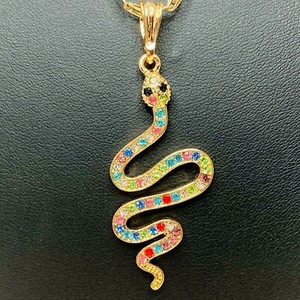 Authentic 14K Gold Plated Snake Multicolor Cz Pendant Necklace include Chain 22in #155