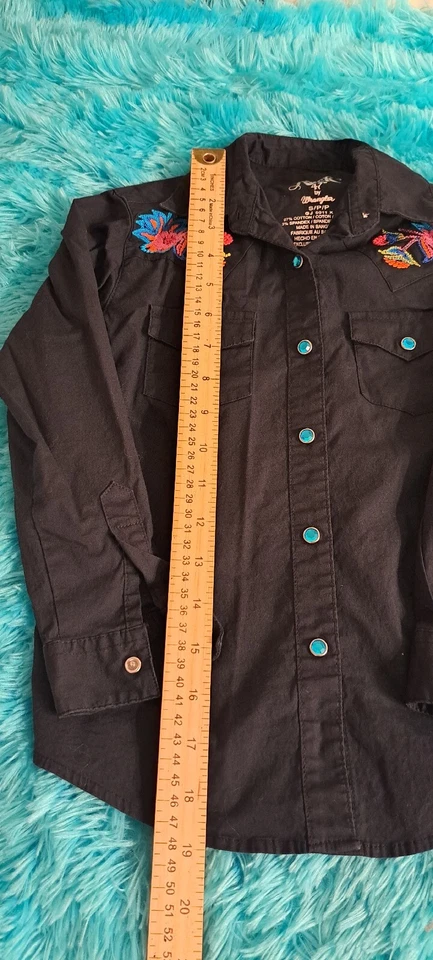 Rock 47 Wrangler TOP Girls Small S/P Snap COLOR BLACK Western Shirt EMBROIDER - Image 2 of 4