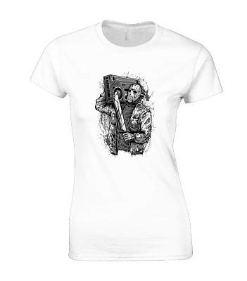 BEATBLOOD DAMEN T-SHIRT COOL MÖRDER SERIENMÖRDER GHETTOBLASTER DJ MUSIK WITZ LUSTIG