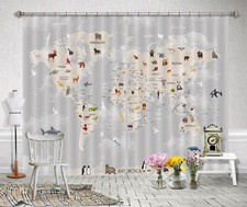 3D Animal World Map A6214 Photo Curtain Window Blockout Fabric Amy 2024