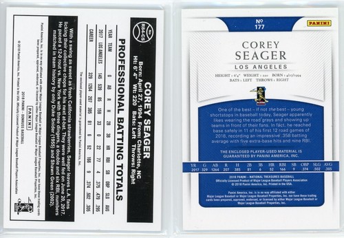 2x Corey Seager Jersey Lot - 2018 Donruss 2018 Panini National Treasures /99 - Bild 2 von 2
