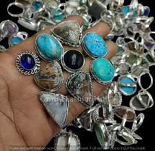 Bulk Turquoise  Mix Gemstone 925 Sterling Silver Plated Wholesale Rings Lot 