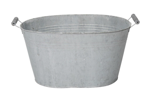 Zinkwanne Metallwanne mit 2 Holzgriffen 47x27cm H22cm altgrau Miniteich