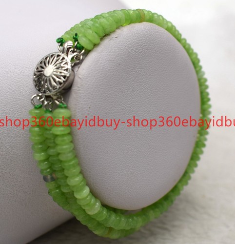 Handmade Natural 3 Rows 2x4mm Green Peridot Rondelle Beads Bracelet 7.5" - Picture 6 of 12
