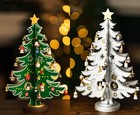 Christmas Wooden Tree Decoration Festive Ornament Xmas DIY Green Silver 35cm