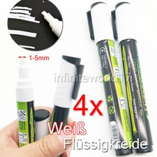 DHL- 4x Fl&uuml;ssigkreide Kreidestift Tafelmarker Abwischbar Kreidemarker WEI&szlig; 1-5mm