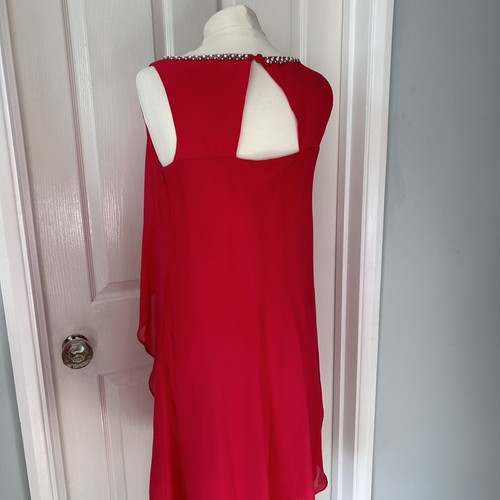 Monsoon Shift Dress UK 10 Sorbet Pink Beaded Neckline Chiffon Layer Party - Picture 15 of 16