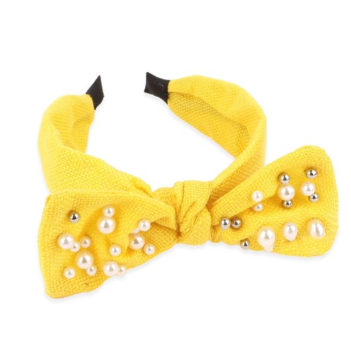 Yellow Bow Headband Pearl Knotted Wide Hair Band for Women Non-Slip Fashion - Picture 7 of 7