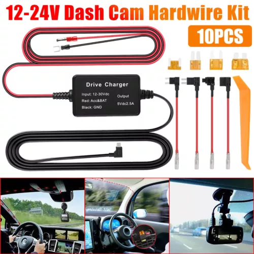 Universal Type C Dash Cam Hardwire Kit Hard Wire Cable Fuse 12-24V to 5V Car DVR - Picture 1 of 8