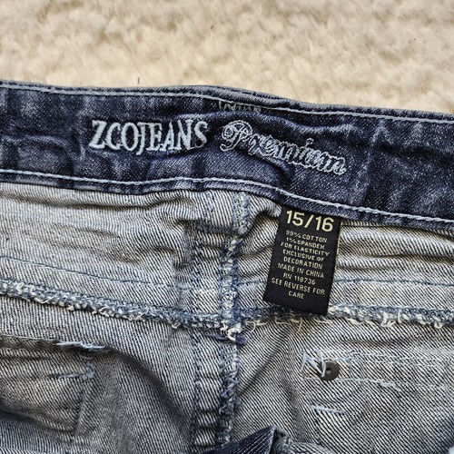 Zco Jeans Premium Denim 15/16 Blue Faded Wash Distressed Whiskered Flap - Picture 10 of 15