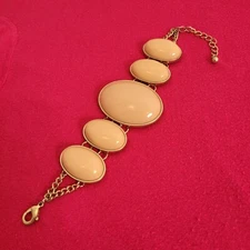 Bracelet Oval Coral Peach Stones Brass Hardware Lobster Clasp Closure