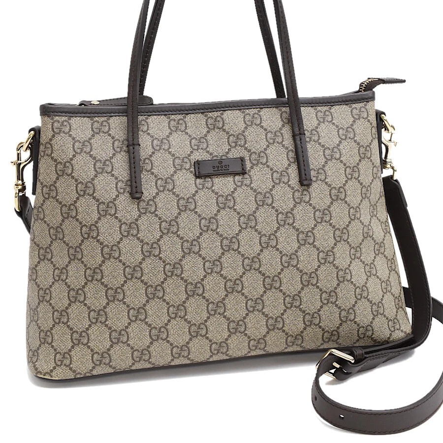 Sac fourre tout Gucci GG Supreme sac à main 2 voies 353440 beige marron foncé