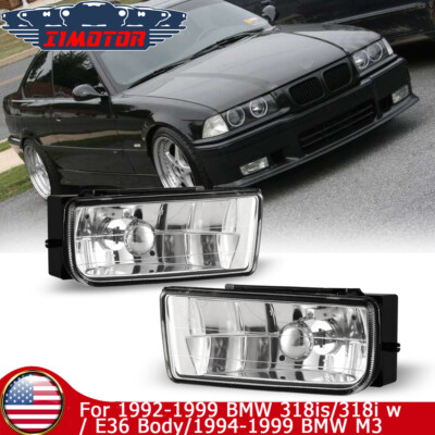 Fog Lights Set For 92-99 BMW E36 320i 323i 325i / M3 3 Series Clear Glass Lens