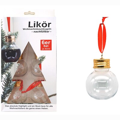 6er Set Weihnachtskugeln zum Befüllen 50 ml Boozeballs Christbaumkugeln Schnaps