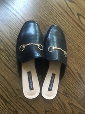 Women  s New Fashion Flat Slippers Leather Black Size 7. Was 99