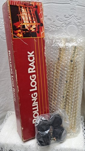 Vintage BRASS Rolling LOG RACK Original Box Easy Assembly NOS
