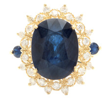 8.55Ct Natural Blue Sapphire  Diamond 14K Solid Yellow Gold Ring