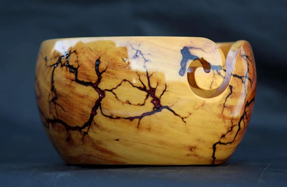 Tazón de hilo de madera hecho a mano para tejer aguja de ganchillo antideslizante soporte madejas regalo Foto 3 de 4