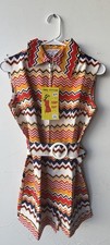 VINTAGE NEW 1960's Chevron Print Romper with Belt Size 16 Fits like 8-10 