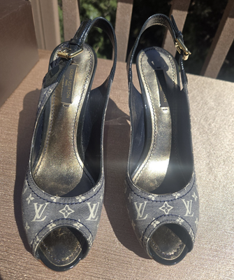 Louis Vuitton Shoes Vintage Mini Lin Monogram Slingback Peep Toe