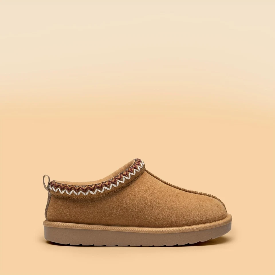 Zapatillas acogedoras y difusas de gamuza genuina para mujer interiores y exteriores mullidas para el hogar cómodas  Foto 2 de 4