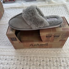 Rockwell Women's Grey Scuff-Style Slippers with Faux Fur Trim , Size M 7-8 