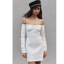 NWT Anthropologie BHLDN Gianna Off-The-Shoulder Twofer Dress $160 MEDIUM Ivory 