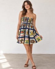 BDG Juliana Smocked Mini Dress Urban Outfitters Printed Strapless Medium Cotton