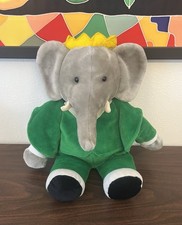 VTG 1988 GUND Babar the Elephant Plush Stuffie Green Suit Crown 17 No Bow Tie