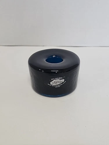 Blenko Glass 2" Cobalt Blue Heavy Round Taper Candle Holder MCM Paper Weight