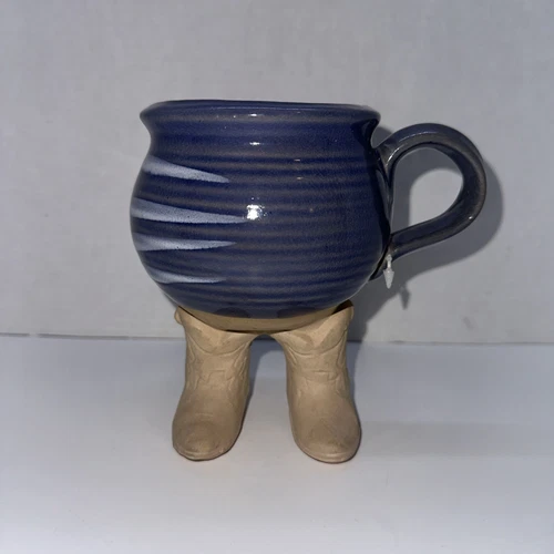 Muddy Waters Western Cowboy Boots Coffee Mug Blue 1985 Pottery