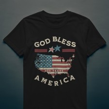 Men's Black God Bless America Patriotic USA Flag Cotton T-Shirt Size XL