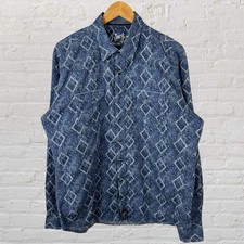 Wrangler Rock 47 Pearl Snap Shirt Long Sleeve Blue Western Cowboy Mens XL